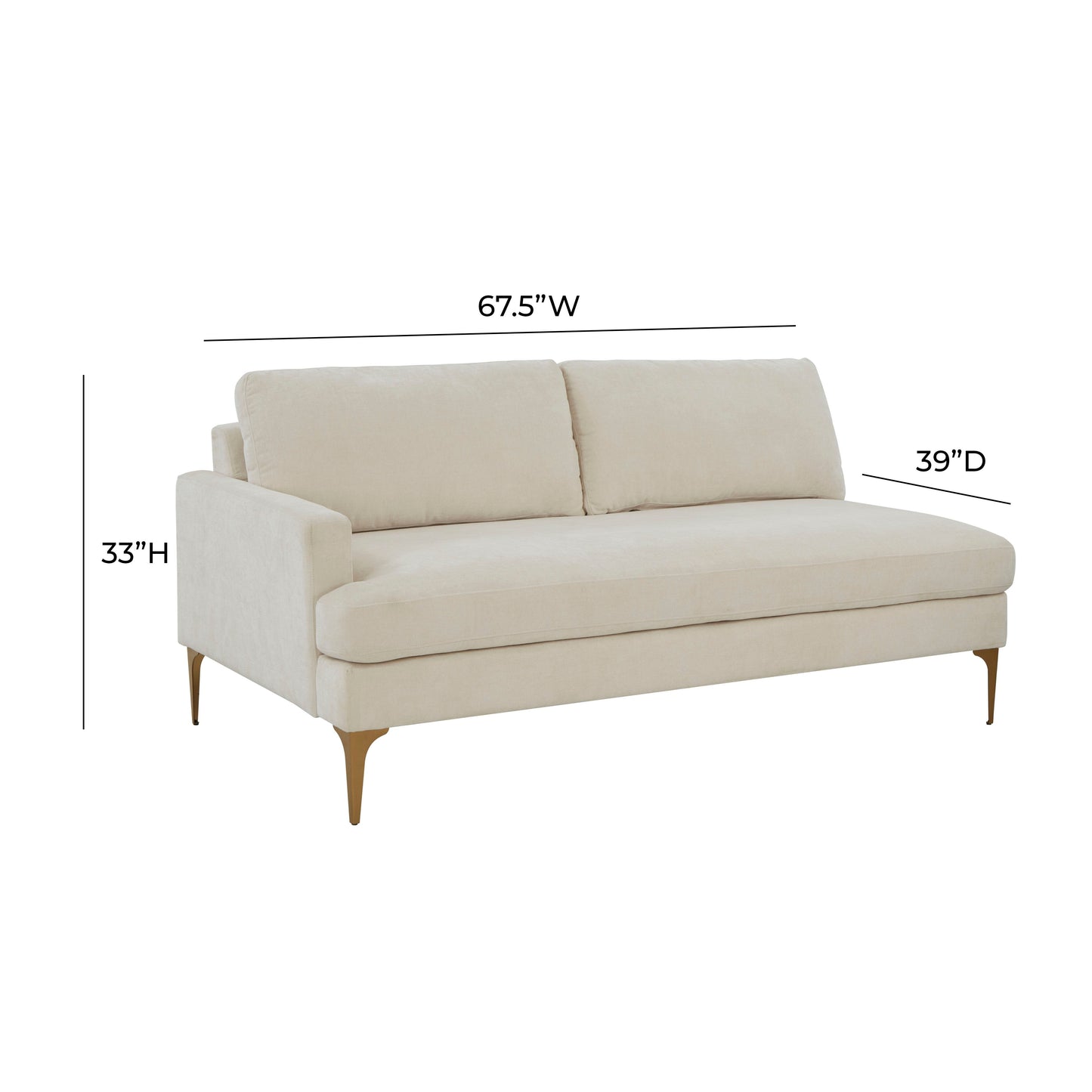 Serena 68" Performance Velvet Modular Loveseat Cream by Tov Furniture