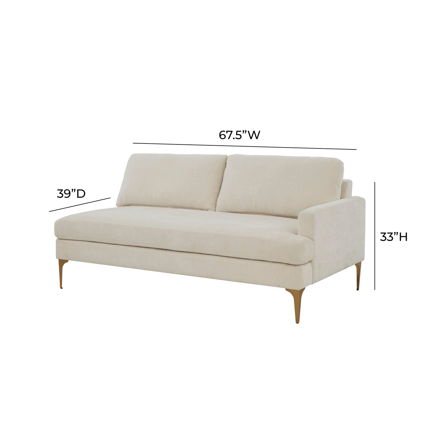 Serena 68" Performance Velvet Modular Loveseat Cream by Tov Furniture