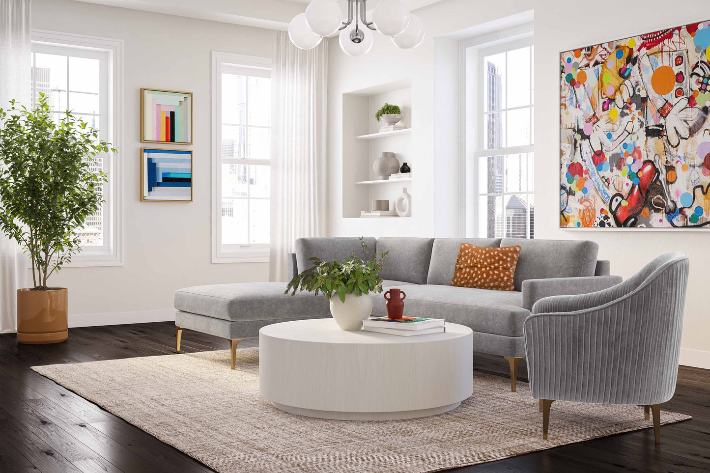 Serena 3-Piece Performance Velvet Chaise Sectional Grey by Tov Furniture