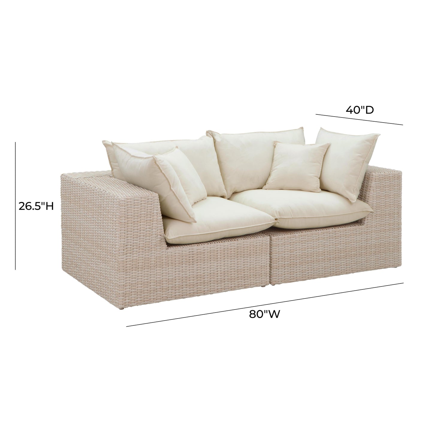 Cali 80" Natural Wicker Outdoor Modular Loveseat Cream, Natural by Tov Furniture