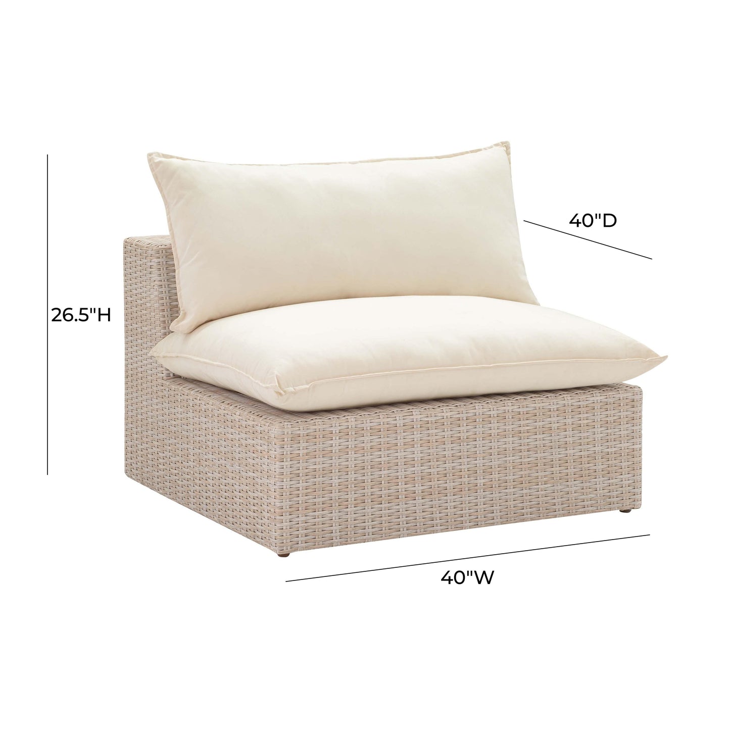 Cali Natural Wicker Outdoor Armless Chair Cream, Natural by Tov Furniture