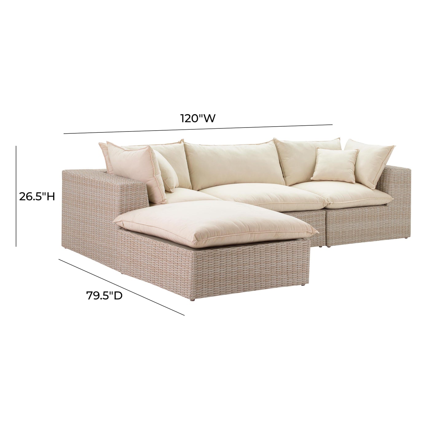 Cali 4 Piece Natural Wicker Outdoor Modular Sectional Ren O11163 Sec