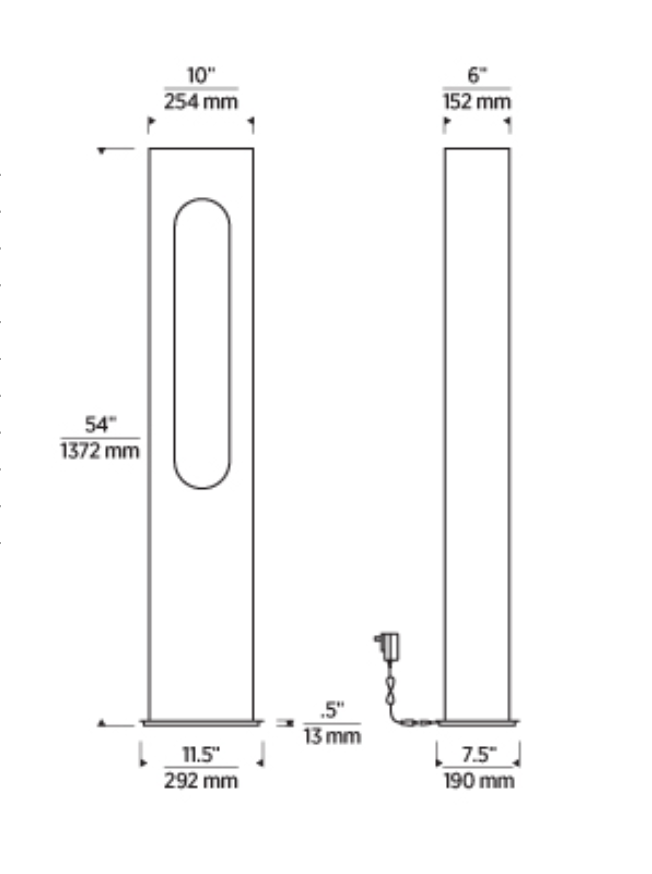 Technical line drawing of Visual Comfort Shielded Medium LED floor lamp with contemporary brass design