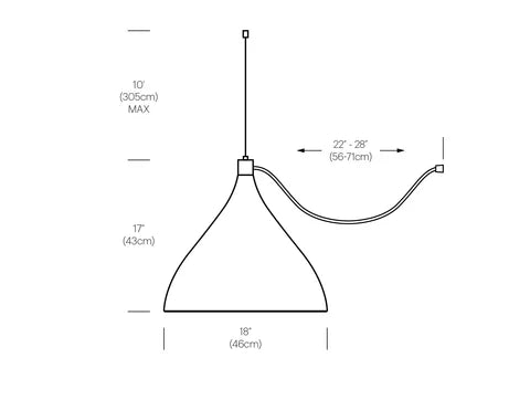 Pablo Designs Swell String Single XL Medium Pendant Light dimensional view with scale reference