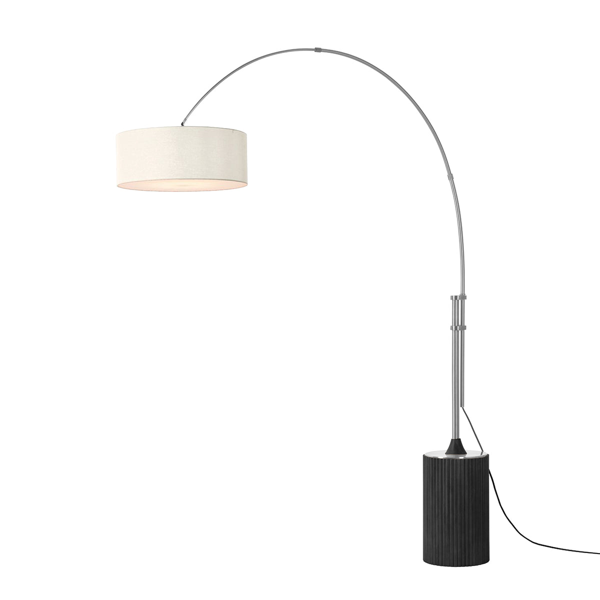 Tambo Adjustable Arc Lamp by Nova of California, White shade, Satin Nickel body, Black Oak base – view 26