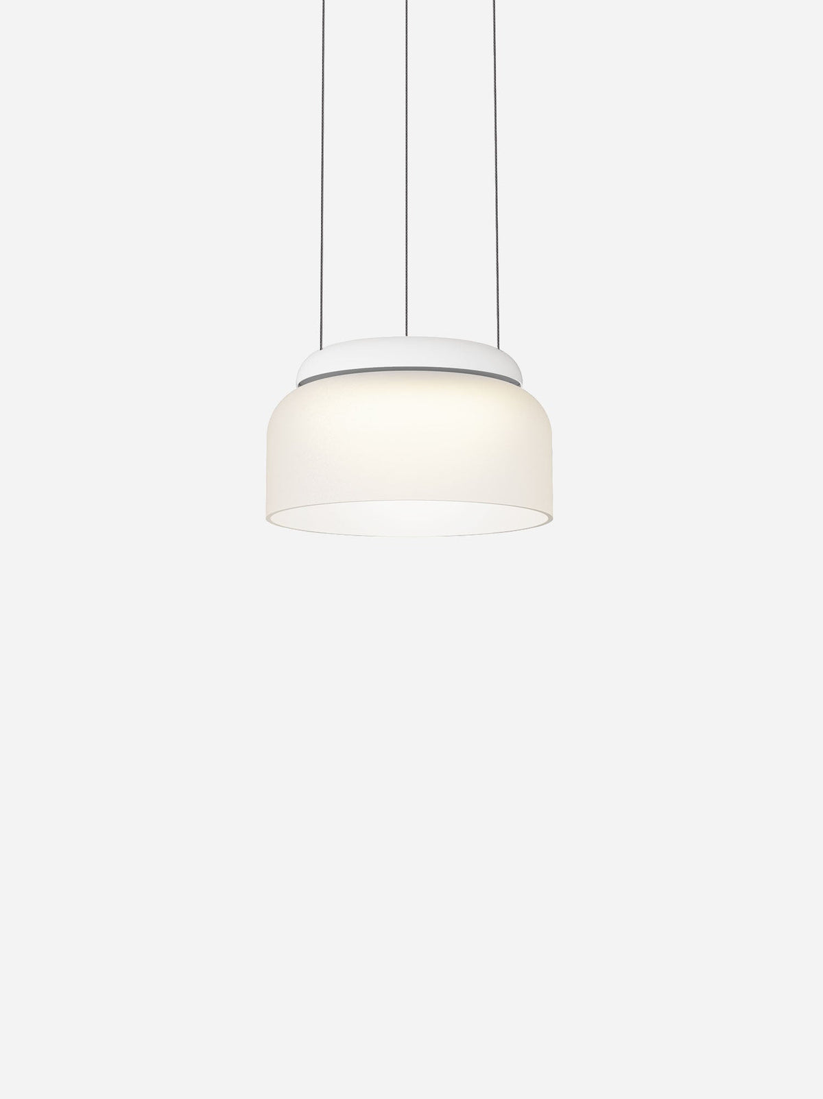 Totem Mini downlight-only glass pendant, white canopy, etched white glass, studio shot