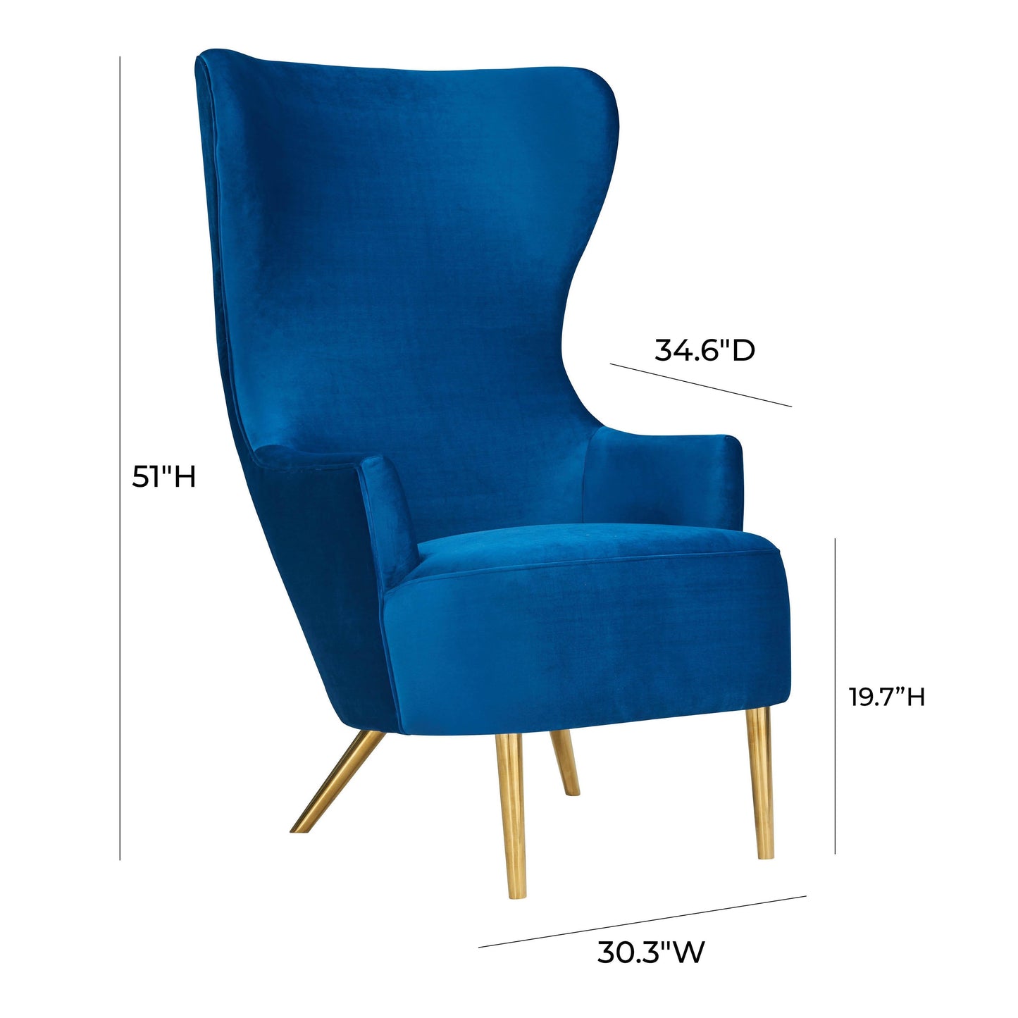 Julia Performance Velvet Wingback Accent Chair Navy by Tov Furniture