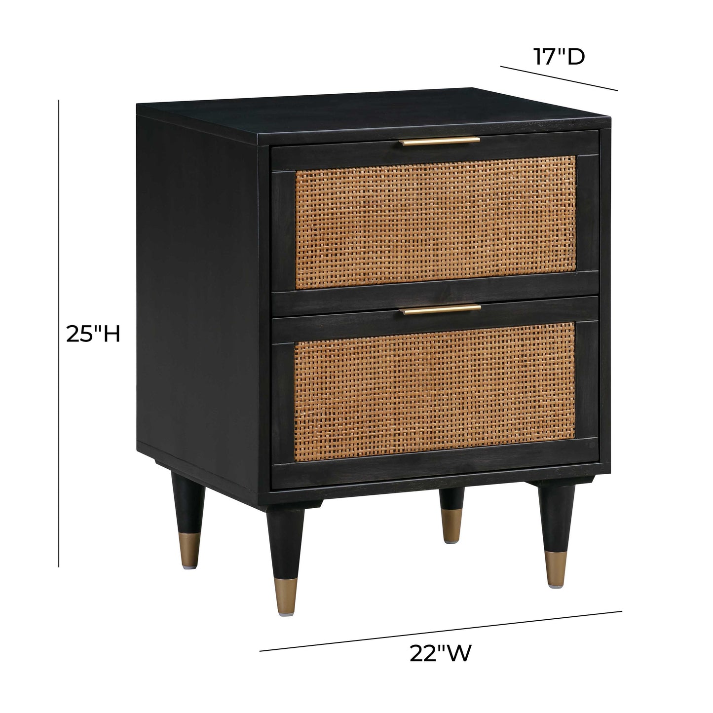 Sierra 22" Cane 2-Drawer Nightstand Black by Tov Furniture