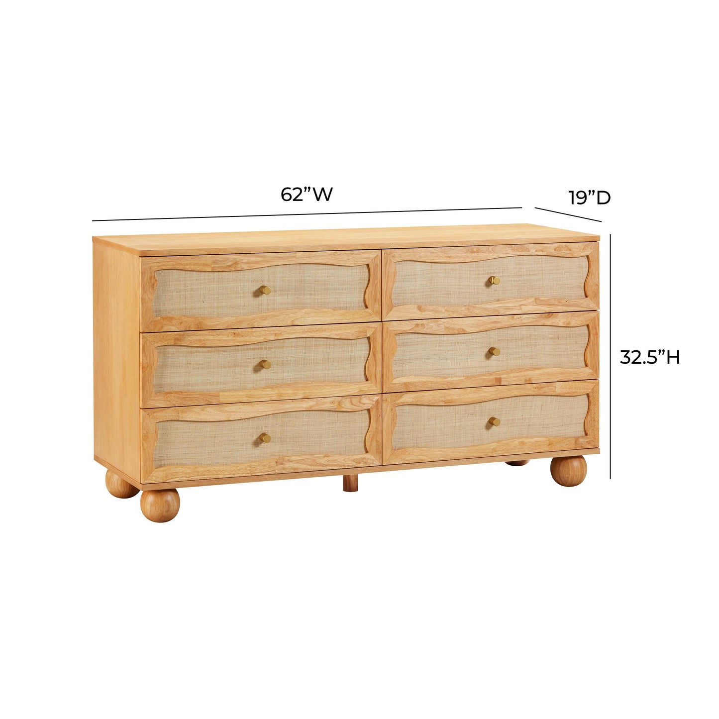 Grappa 62 Natural Wood Raffia Wavy 6 Drawer Dresser by TOV B54345