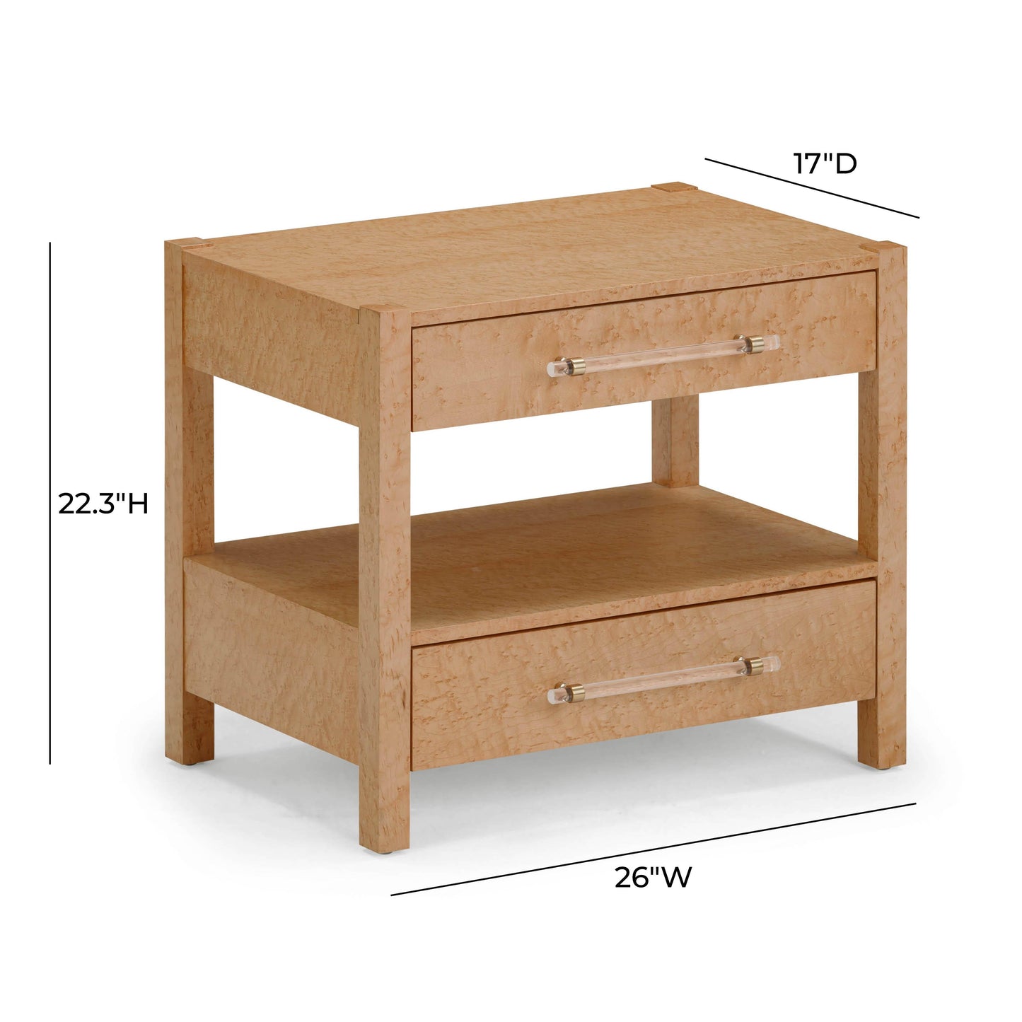 Brandyss 26" Burl 2-Drawer Nightstand Birdseye Maple by Tov Furniture