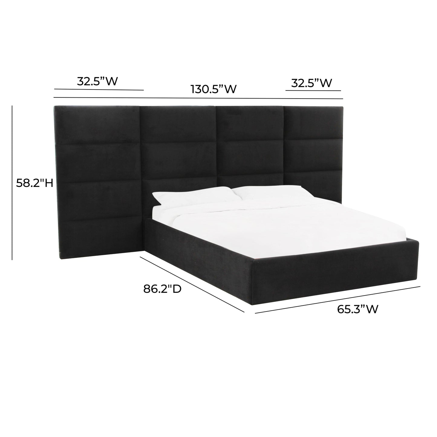 Eliana Performance Velvet Headboard Wings Black Queen Bed by Tov Furniture