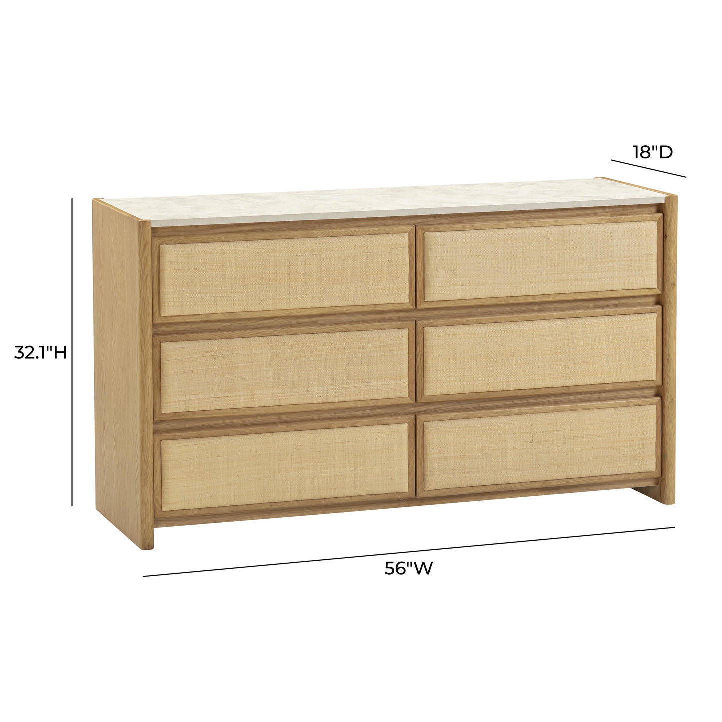 Paige 56" Natural Oak 6-Drawer Dresser Natural by Tov Furniture