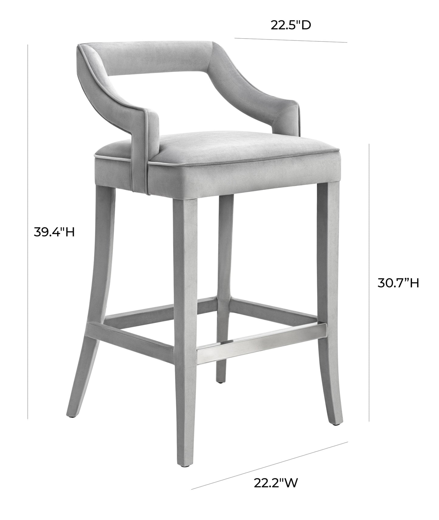 Tiffany Velvet Stool Grey Bar Height by Tov Furniture