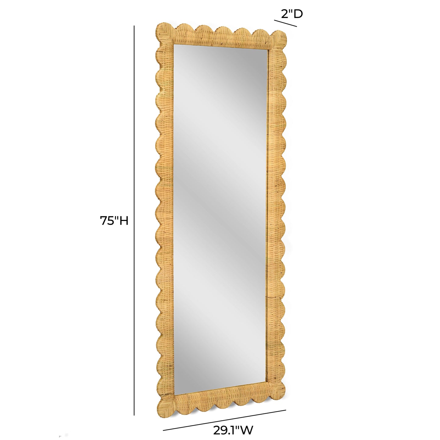 Bama 29.1" x 75" Long Natural Rattan Wall Mirror Natural by Tov Furniture