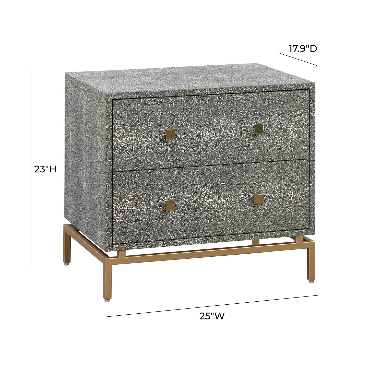 Pesce 25" Shagreen 2 Drawer Nightstand Grey by Tov Furniture