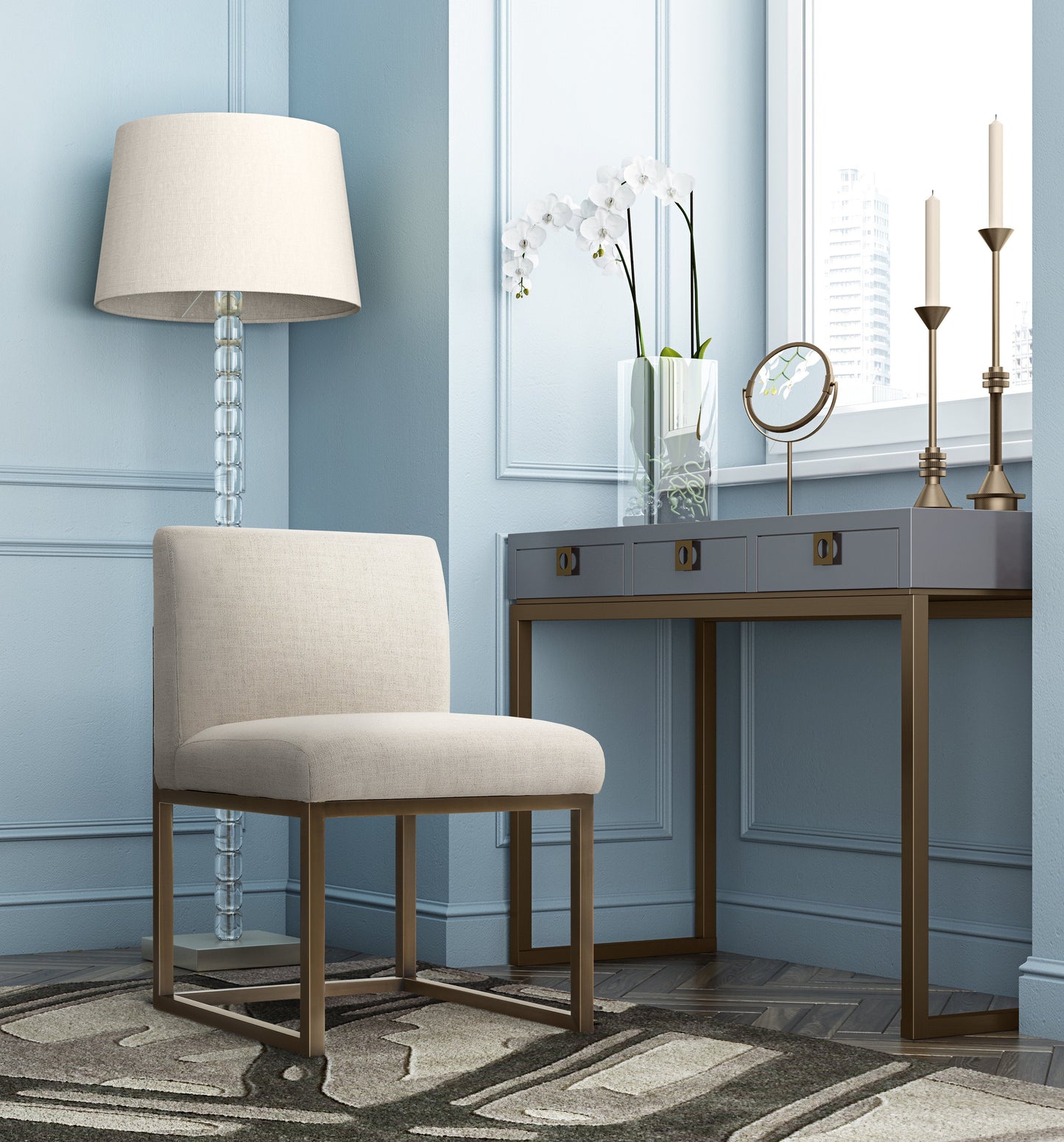 Haute Beige Linen Chair in Brass Beige by Tov Furniture