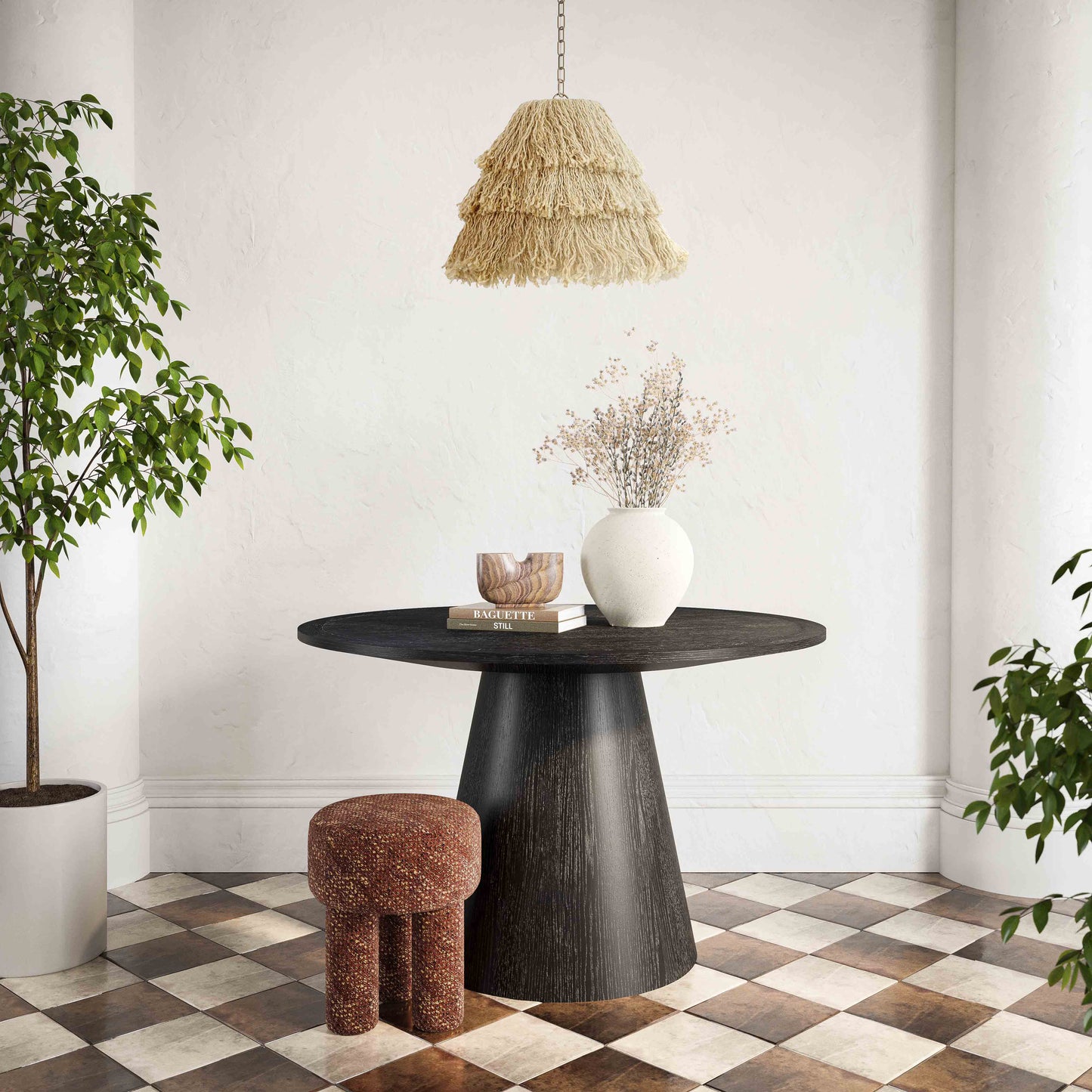 Sahara 41" Black Oak Round Dining Table Black by Tov Furniture