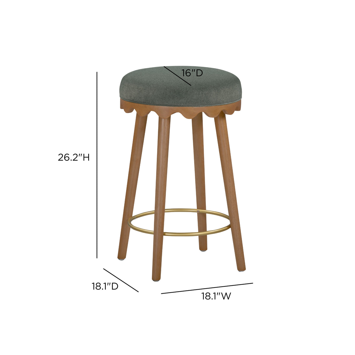 Oodle Green Performance Vegan Mohair Light Walnut Counter Stool by TOV Furniture – photo 6 of 6