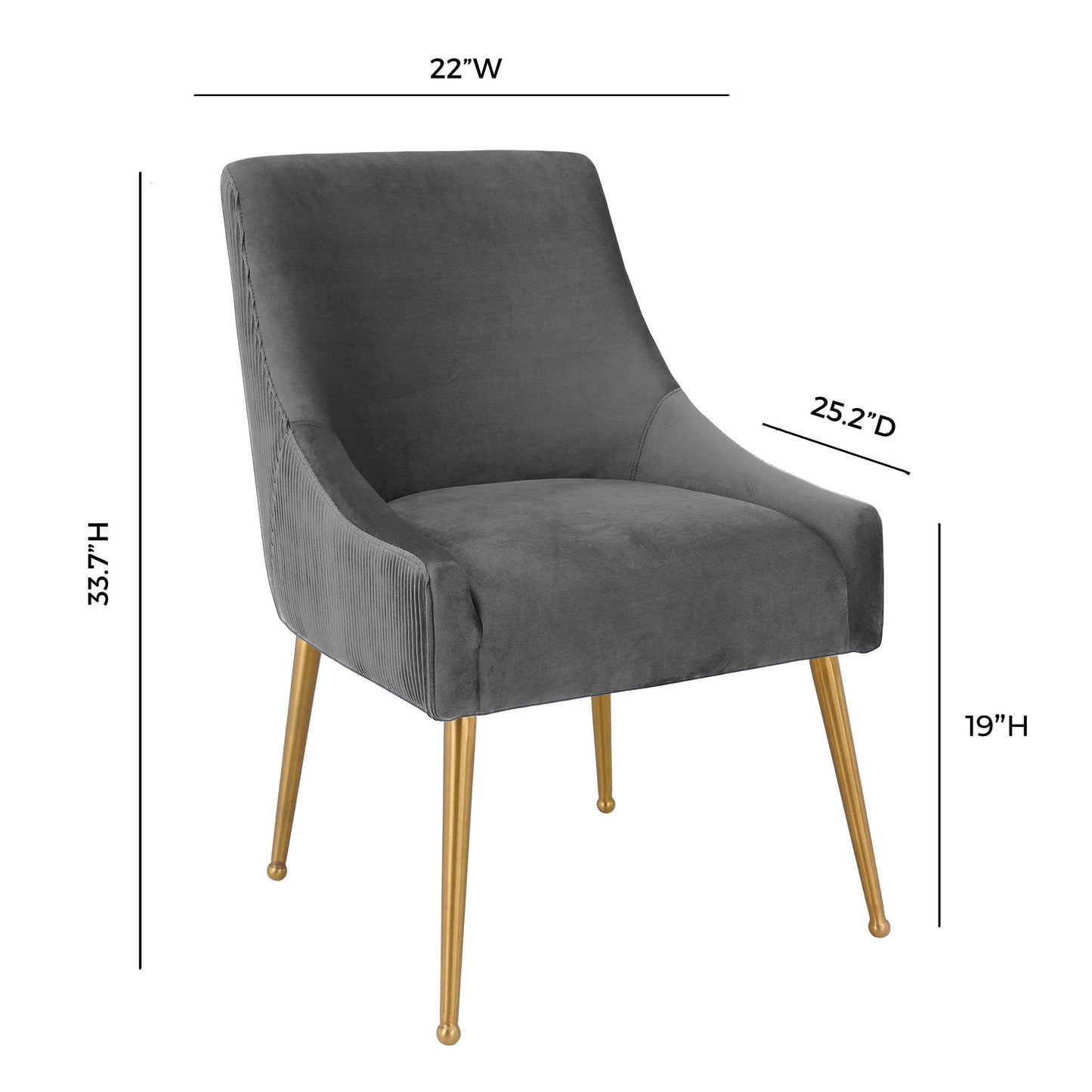 Beatrix Pleated Performance Velvet Dining Chair Grey by Tov Furniture