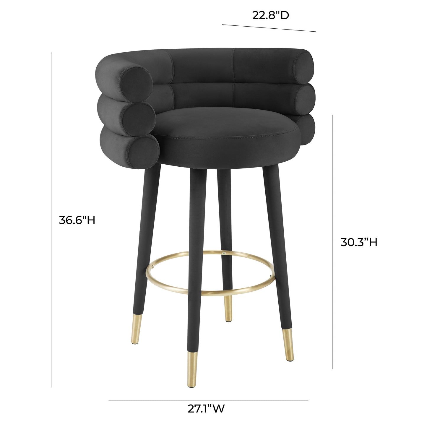 Betty Performance Velvet Stool Black Bar Height by Tov Furniture