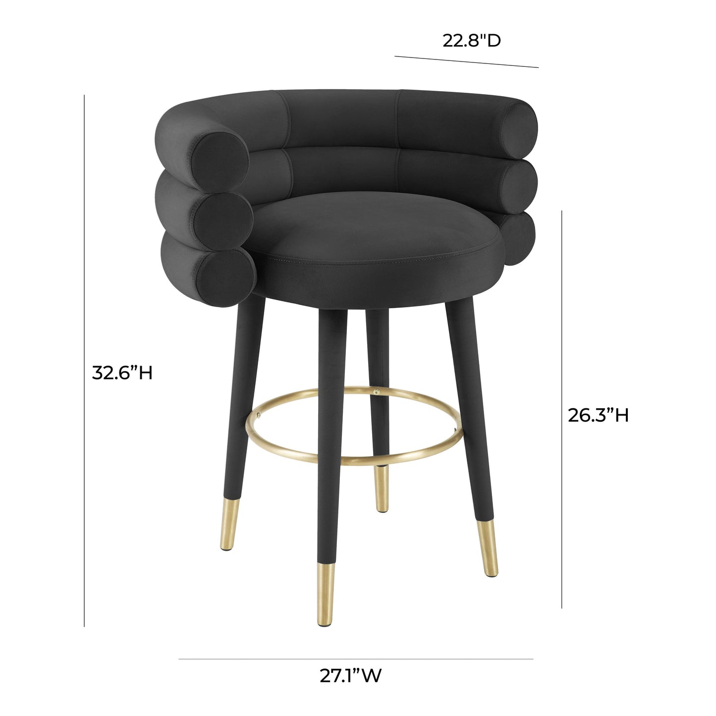 Betty Performance Velvet Stool Black Counter Height by Tov Furniture