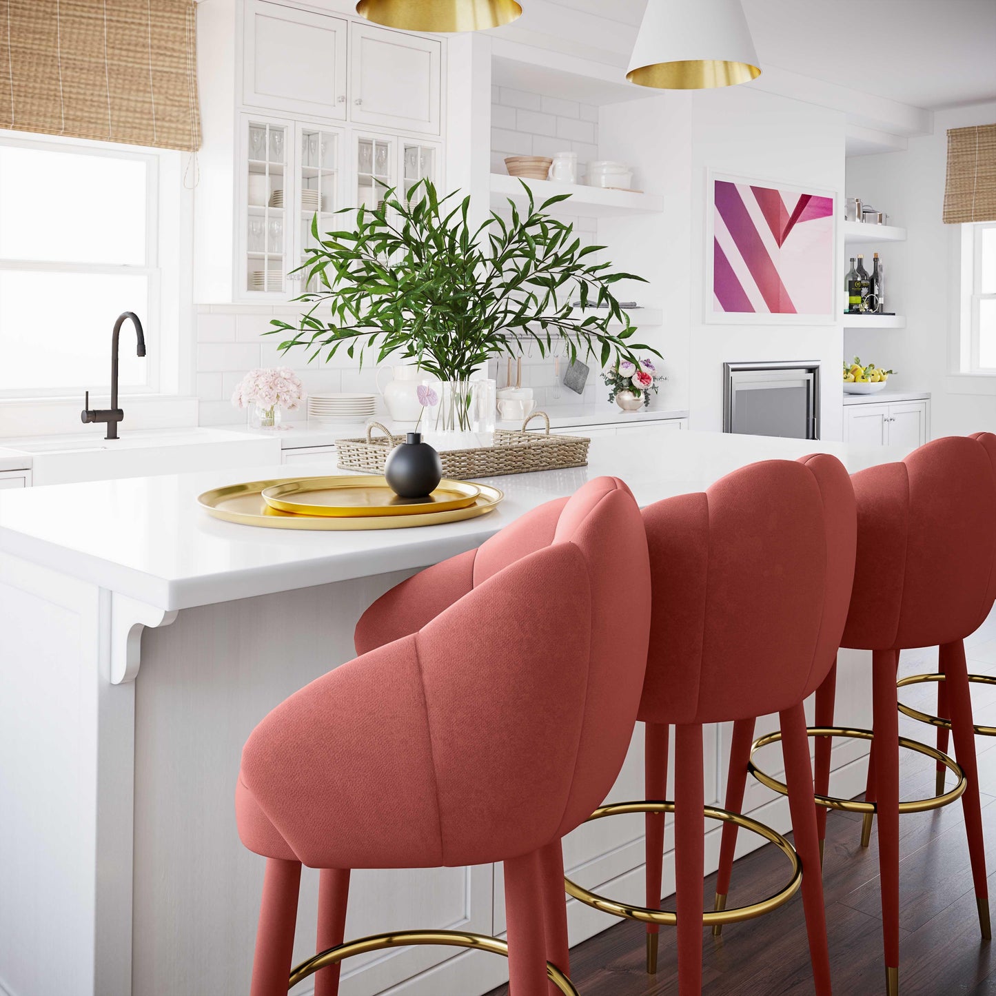 Myla Performance Velvet Swivel Stool Salmon Counter Height by Tov Furniture