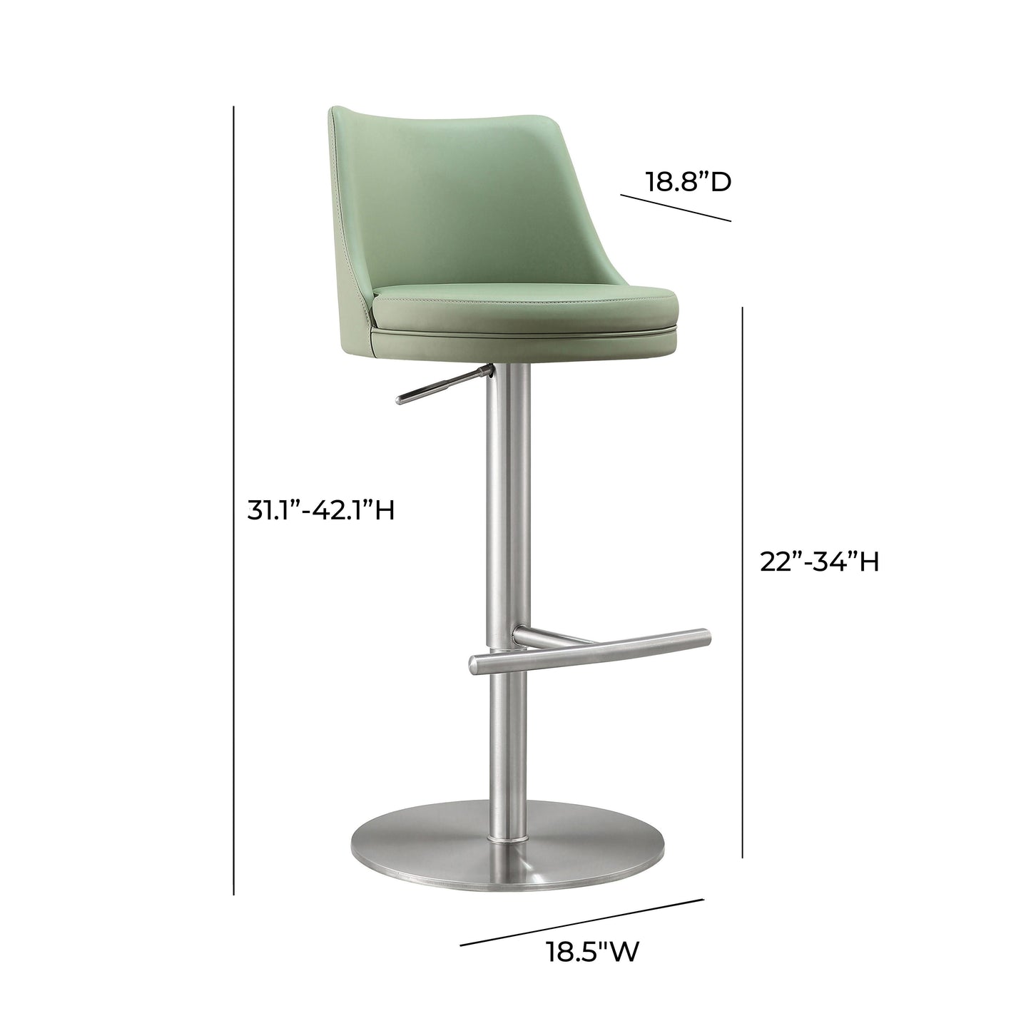Reagan Performance Vegan Leather Adjustable Stool Sea Foam Green by Tov Furniture