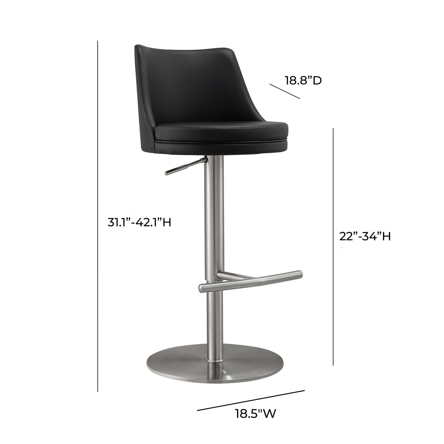Reagan Performance Vegan Leather Adjustable Stool Black by Tov Furniture