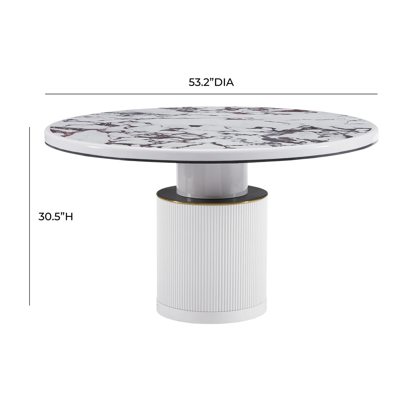 Vanessa 53 White Marble Lacquer Round Dining Table by TOV D68760