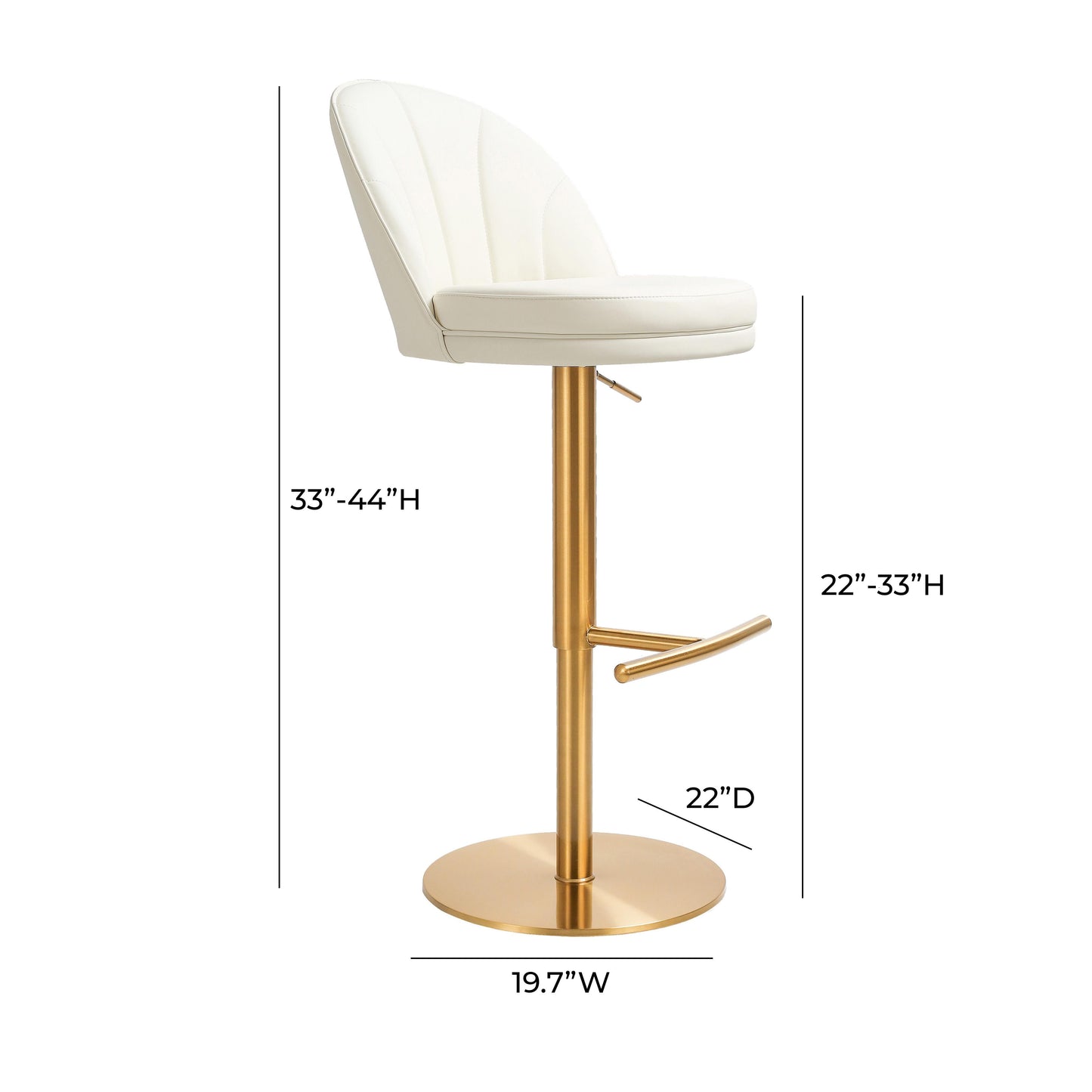 Venus Cream Performance Vegan Leather And Gold Adjustable Swivel Stool by TOV D68827