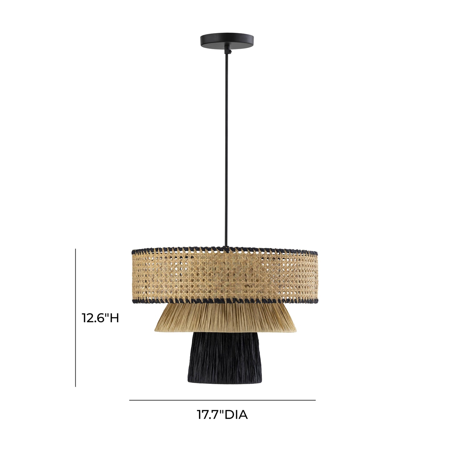 Rylie Natural & Black Raffia Pendant Lamp Black, Natural by Tov Furniture