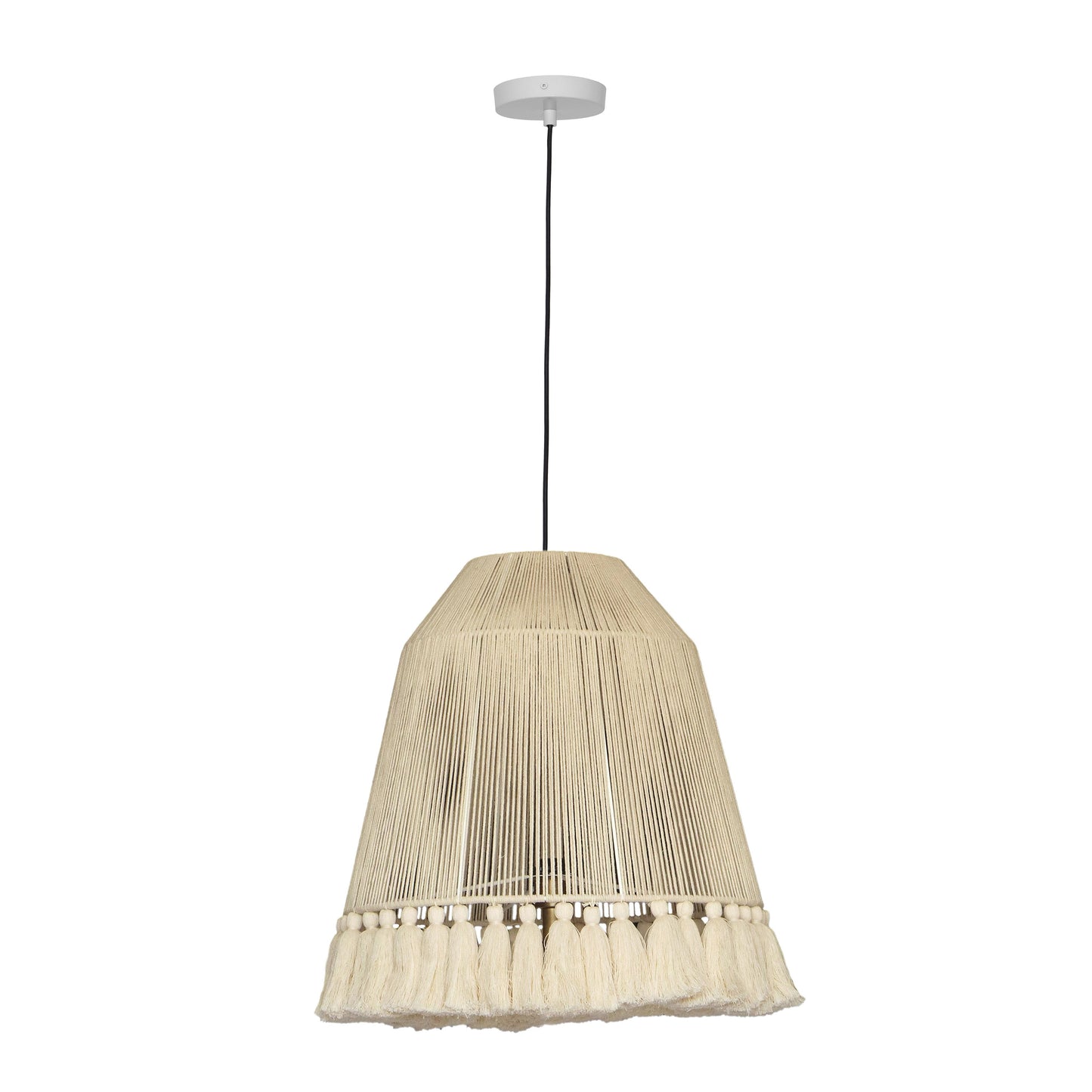 Helen White Cotton Tasseled Pendant Lamp by TOV G18455