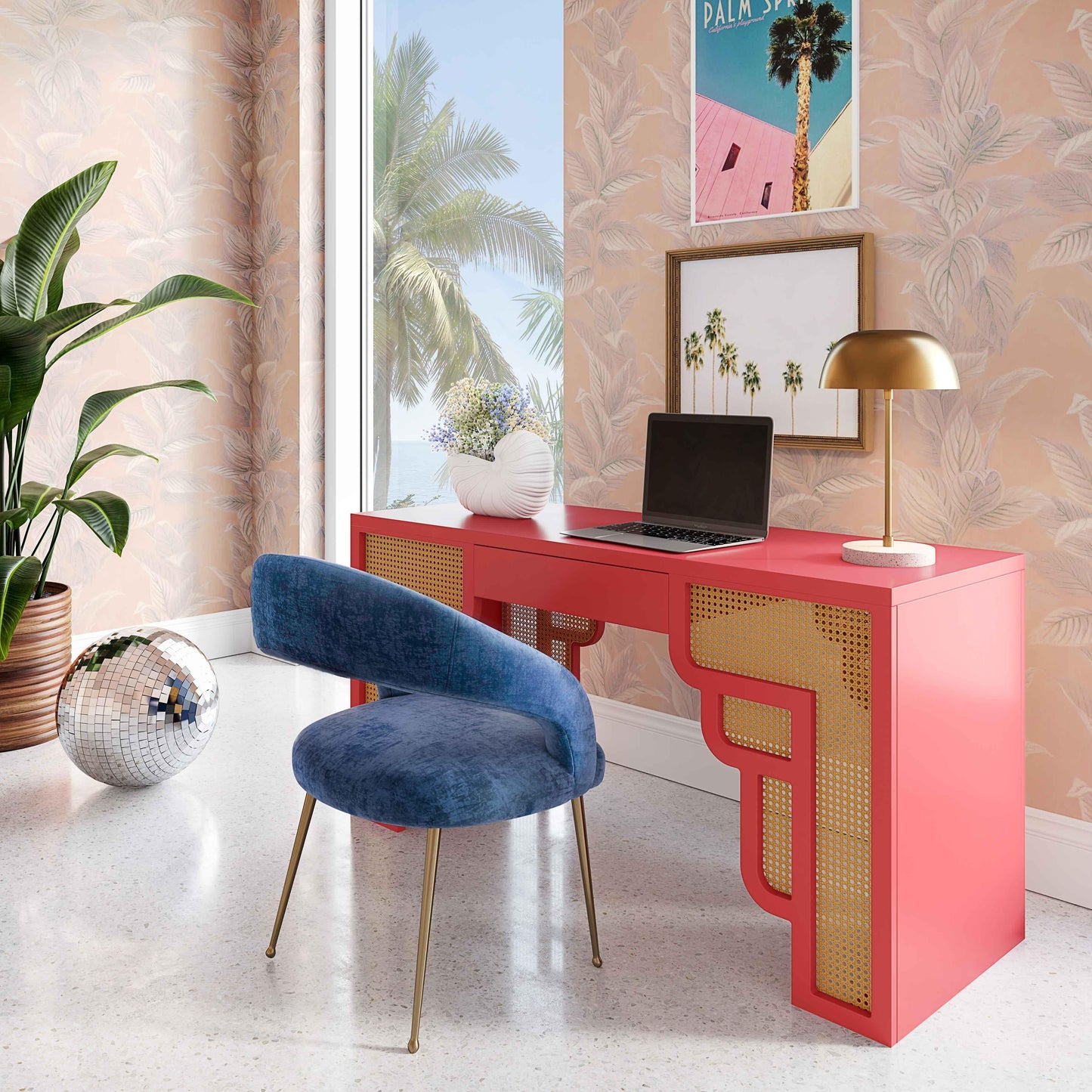 Suzie 62" Rattan Executive Desk With Drawer Pink by Tov Furniture
