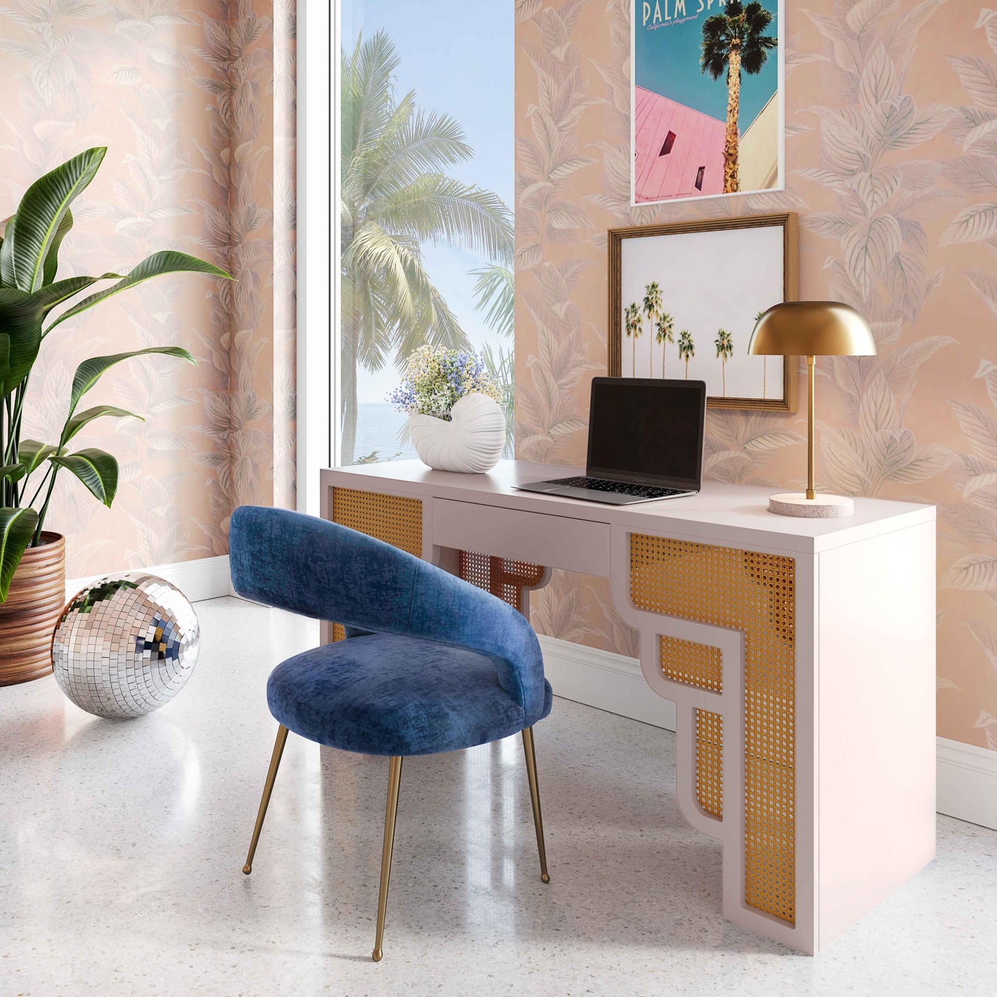 Suzie 62" Rattan Executive Desk With Drawer Cream by Tov Furniture