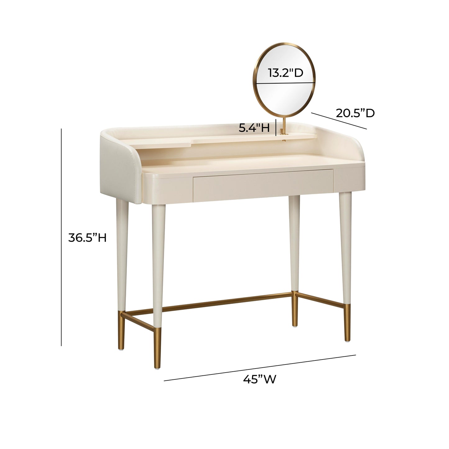 Penelope 45" Vegan Leather Wrapped Vanity Desk With Drawer Cream by Tov Furniture
