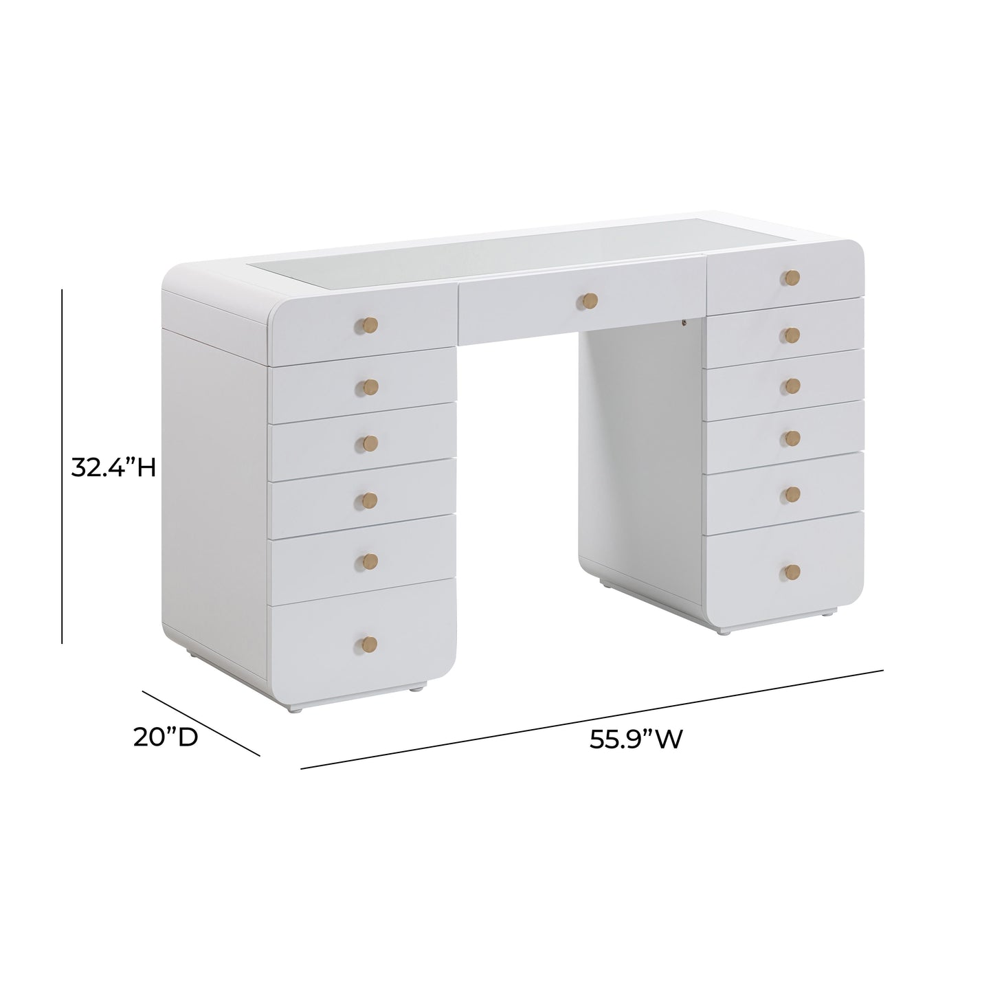 Hollywood 56 White 13 Drawer Vanity Desk by TOV H54352 D