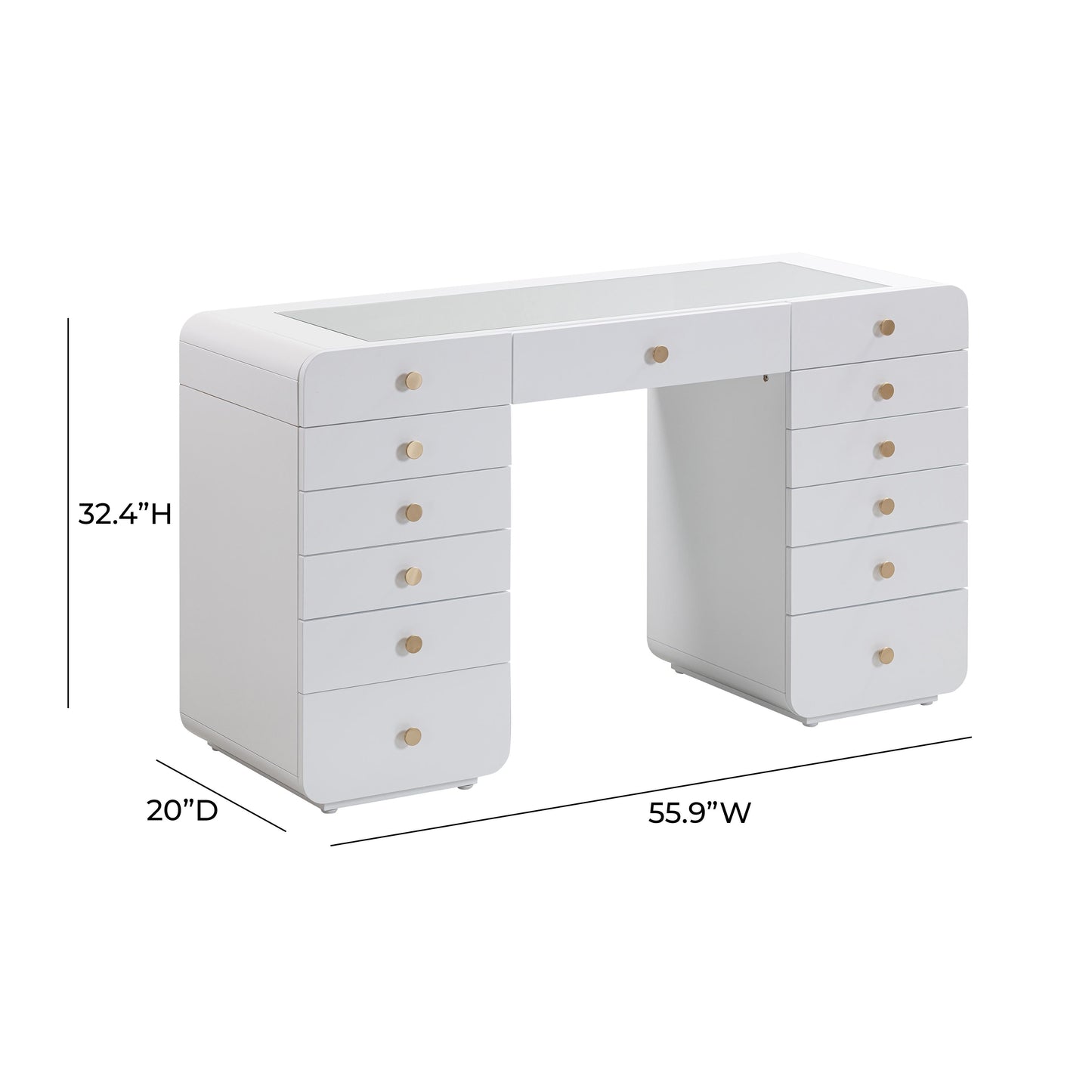 Hollywood 56 White 13 Drawer Desk With Vanity Mirror by TOV H54352