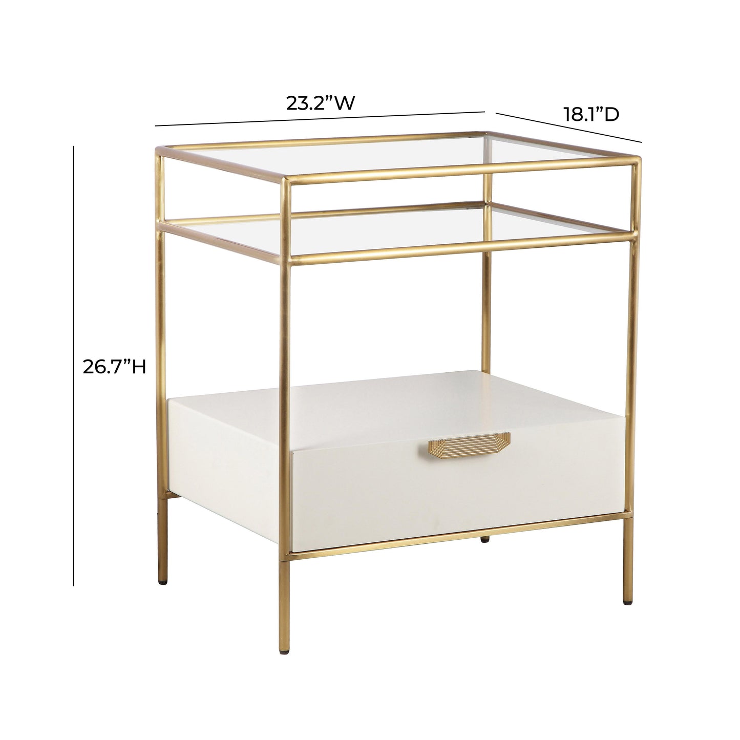 Darla 23 Cream Glass Nightstand With Drawer by TOV Ihb68765