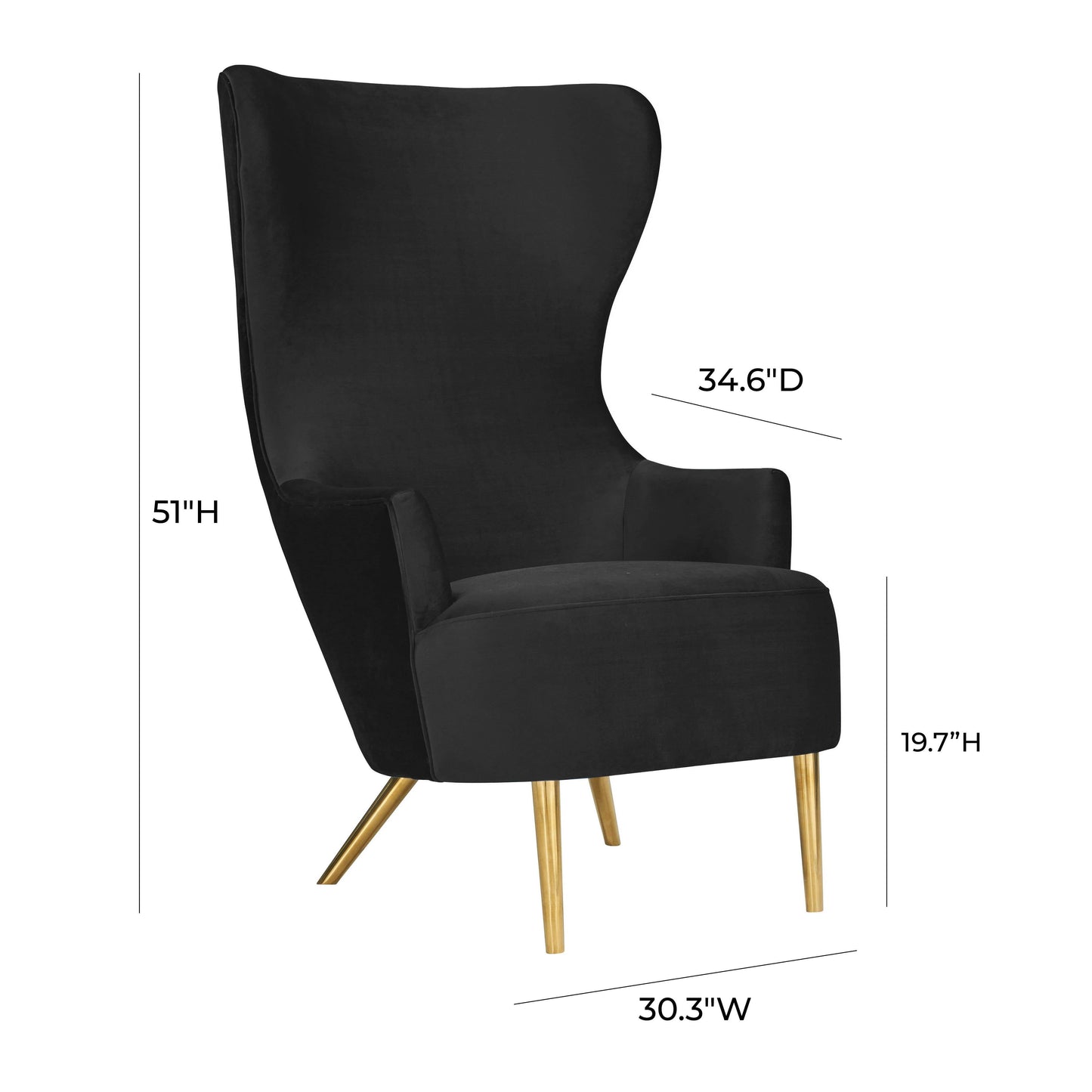 Julia Performance Velvet Wingback Accent Chair Black by Tov Furniture