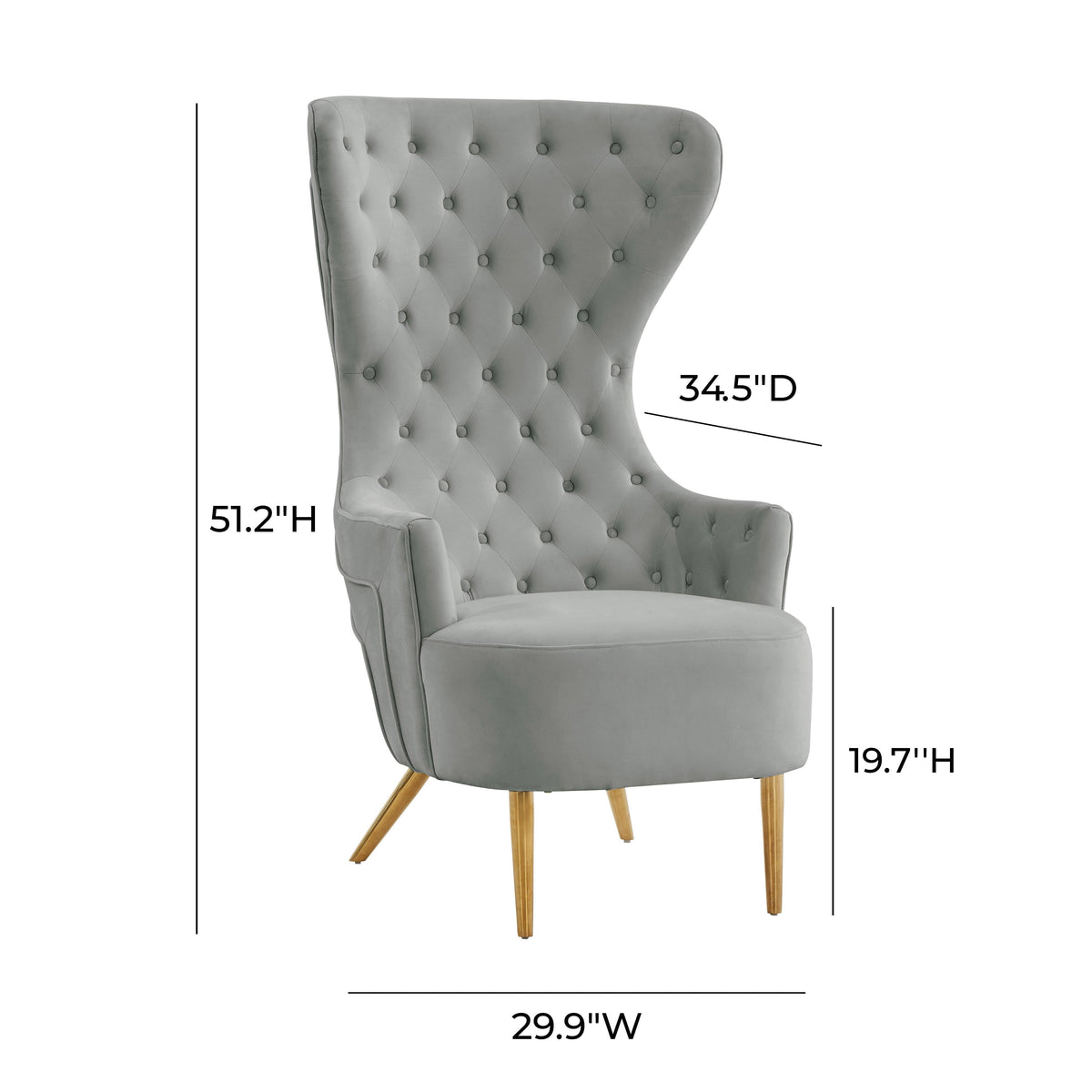Jezebel Performance Velvet Wingback Accent Chair in Grey by TOV Furniture – photo 6 of 6