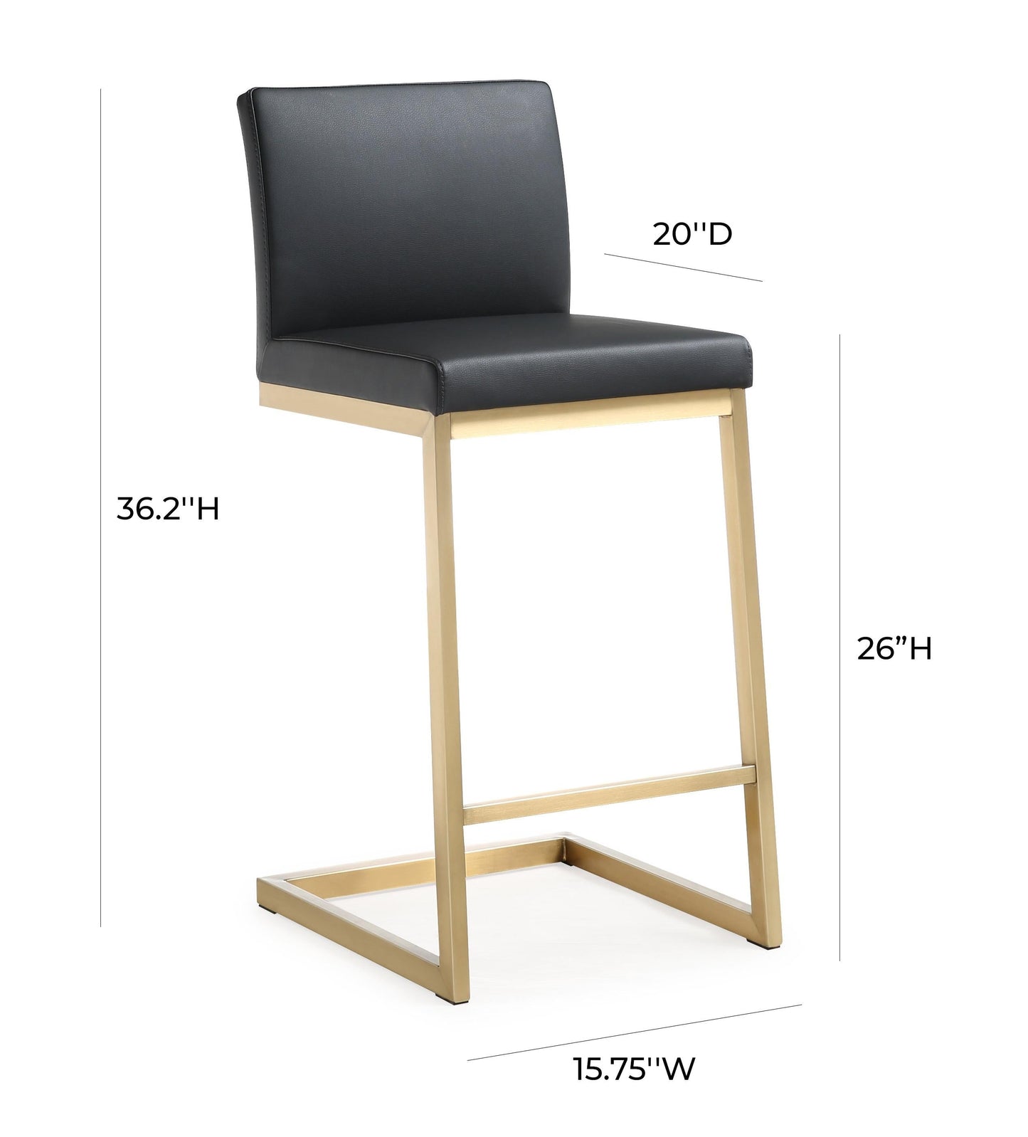 Parma Performance Vegan Leather and Gold Stainless Steel Counter Stool - Set of 2 Black - ON FINAL SALE by Tov Furniture