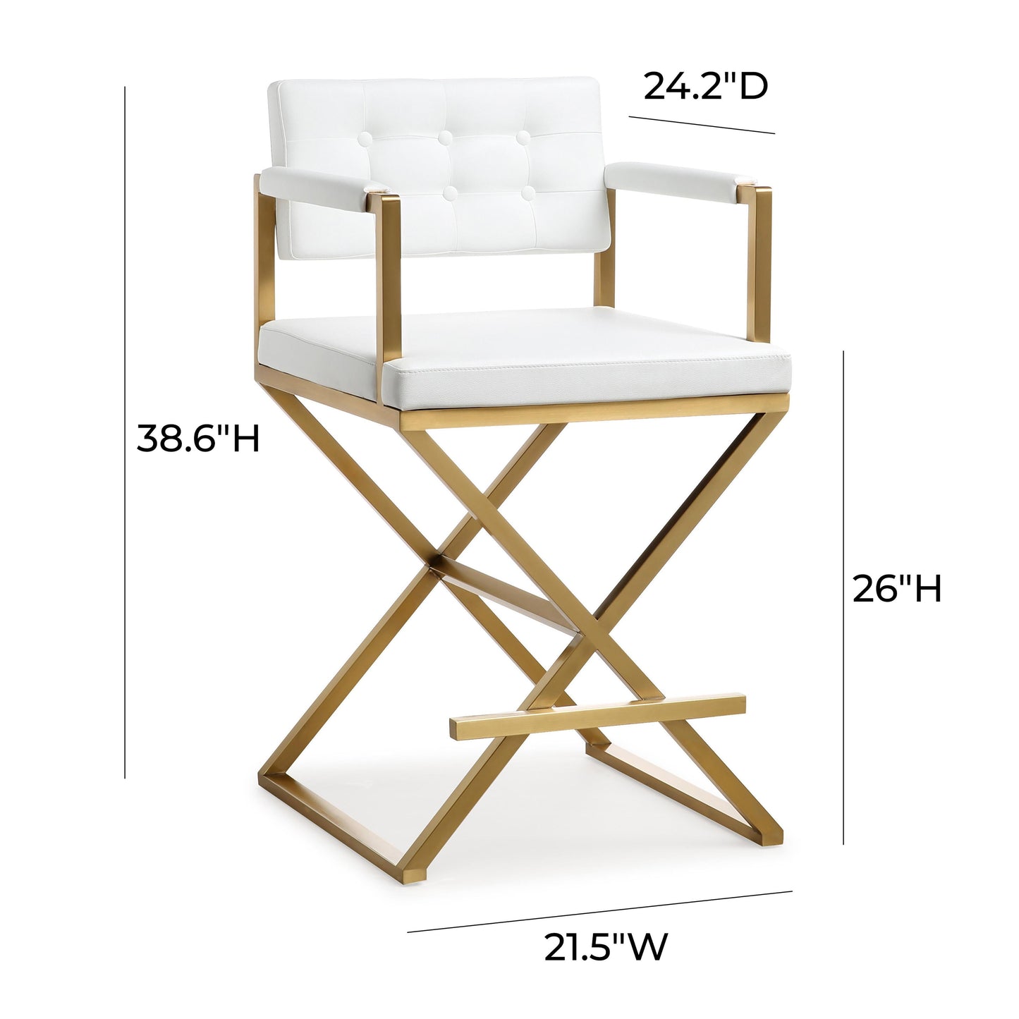 Director Performance Vegan Leather Stool with Gold Base White Counter Height by Tov Furniture