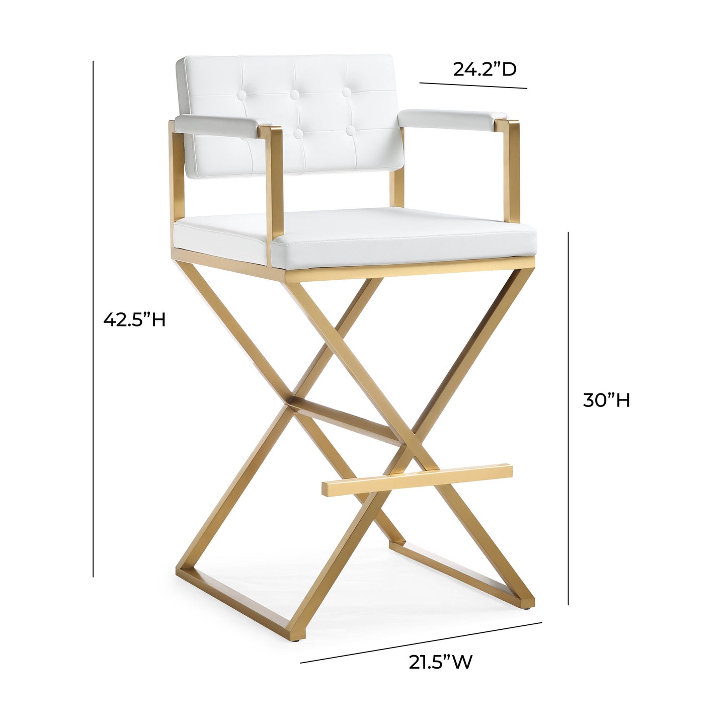 Director Performance Vegan Leather Stool with Gold Base White Bar Height by Tov Furniture