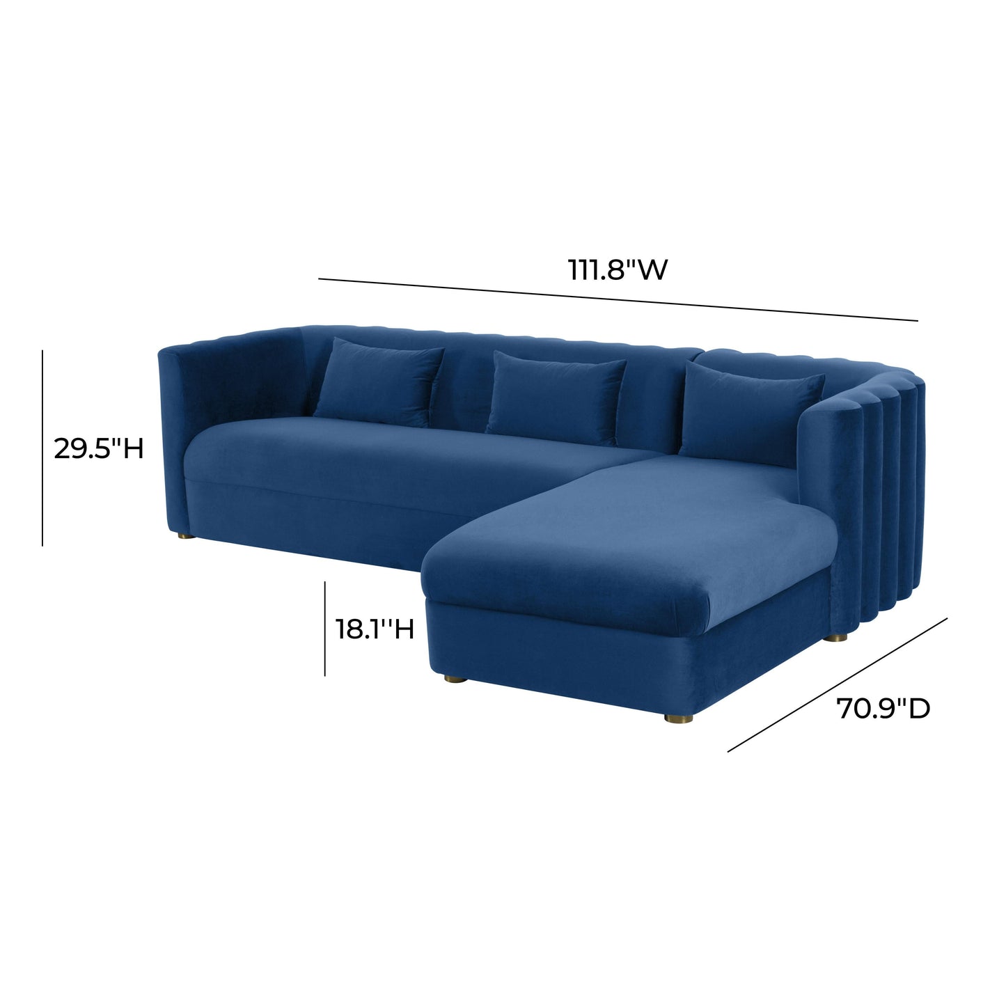 Callie 2-Piece Performance Velvet L-Shaped Sectional Navy by Tov Furniture