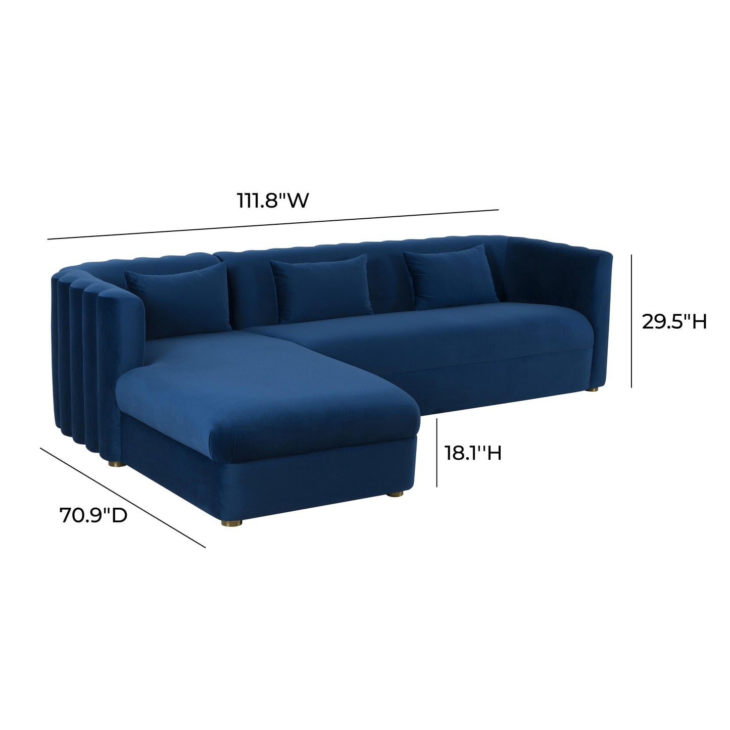 Callie 2-Piece Performance Velvet L-Shaped Sectional Navy by Tov Furniture