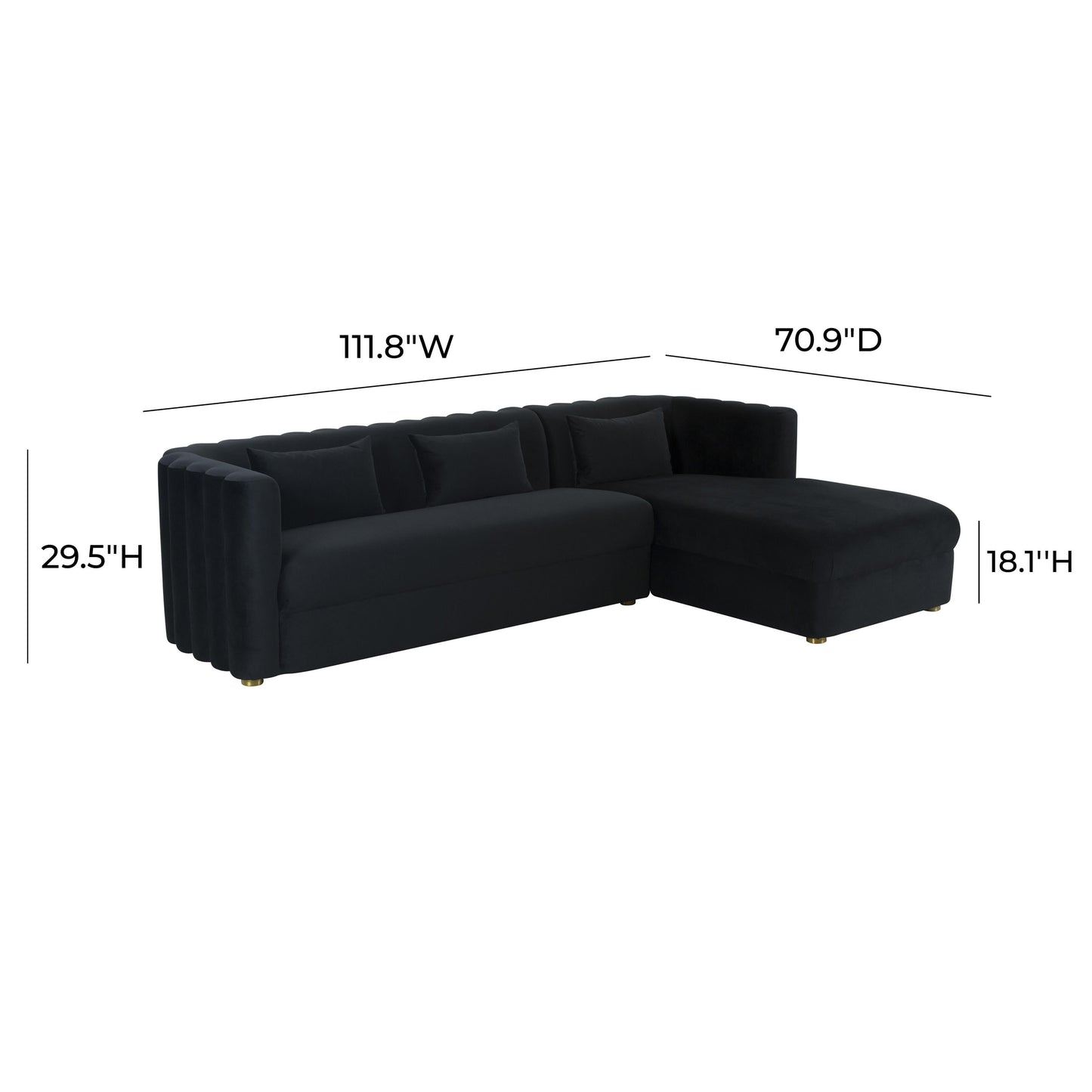 Callie 2-Piece Performance Velvet L-Shaped Sectional Black by Tov Furniture