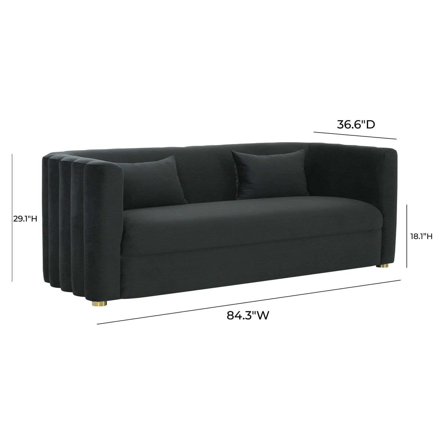 Callie 84" Performance Velvet Sofa Black by Tov Furniture