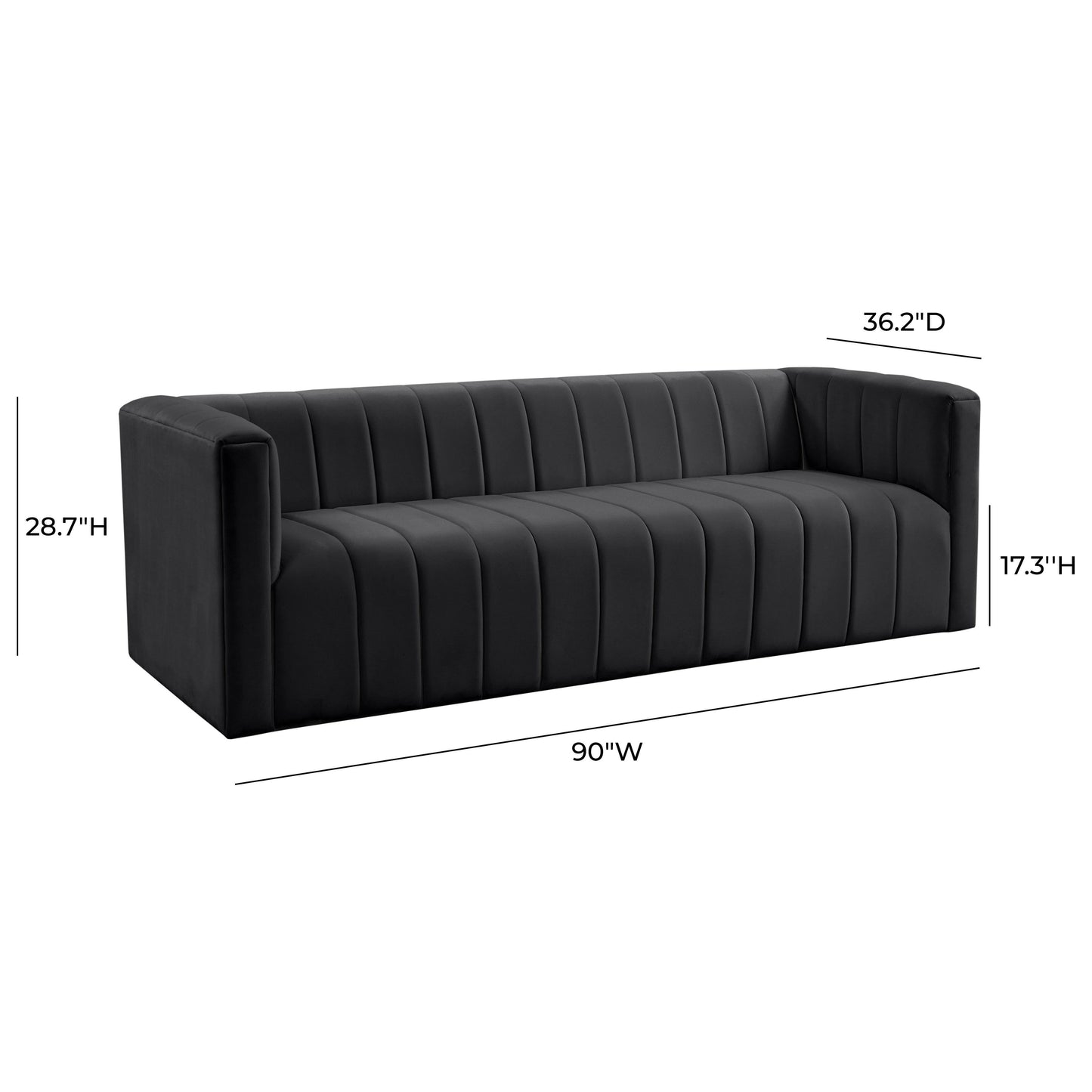 Norah 90 Black Velvet Sofa by TOV L68228