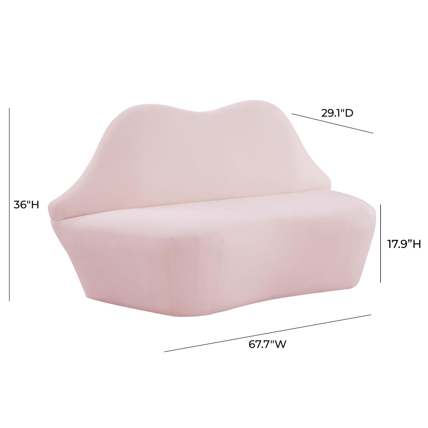 Lips 68" Performance Velvet Settee Blush by Tov Furniture