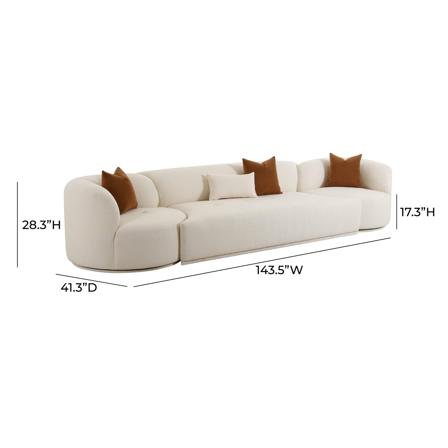 Fickle 144 3 Piece Cream Boucle Modular Sofa by TOV L6866 C So1